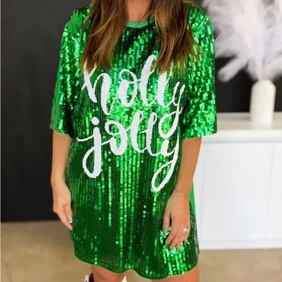 Why Dress | Dresses | Holly Jolly Green Sequin Shirt Dress Plus Os Fits 318  | Poshmark